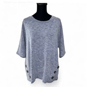 LAVISH Heathered Blue BlouseShorth Bathwing Sleeves Button Accents L ,Good Cond.